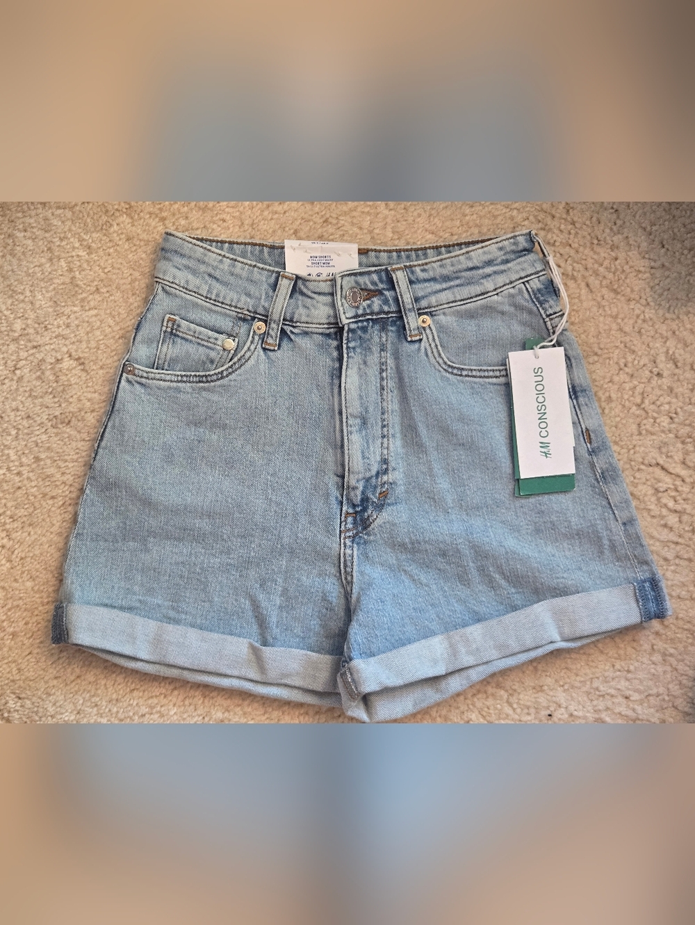 H&M Light Blue Denim High-Waist Rolled Hem Shorts
